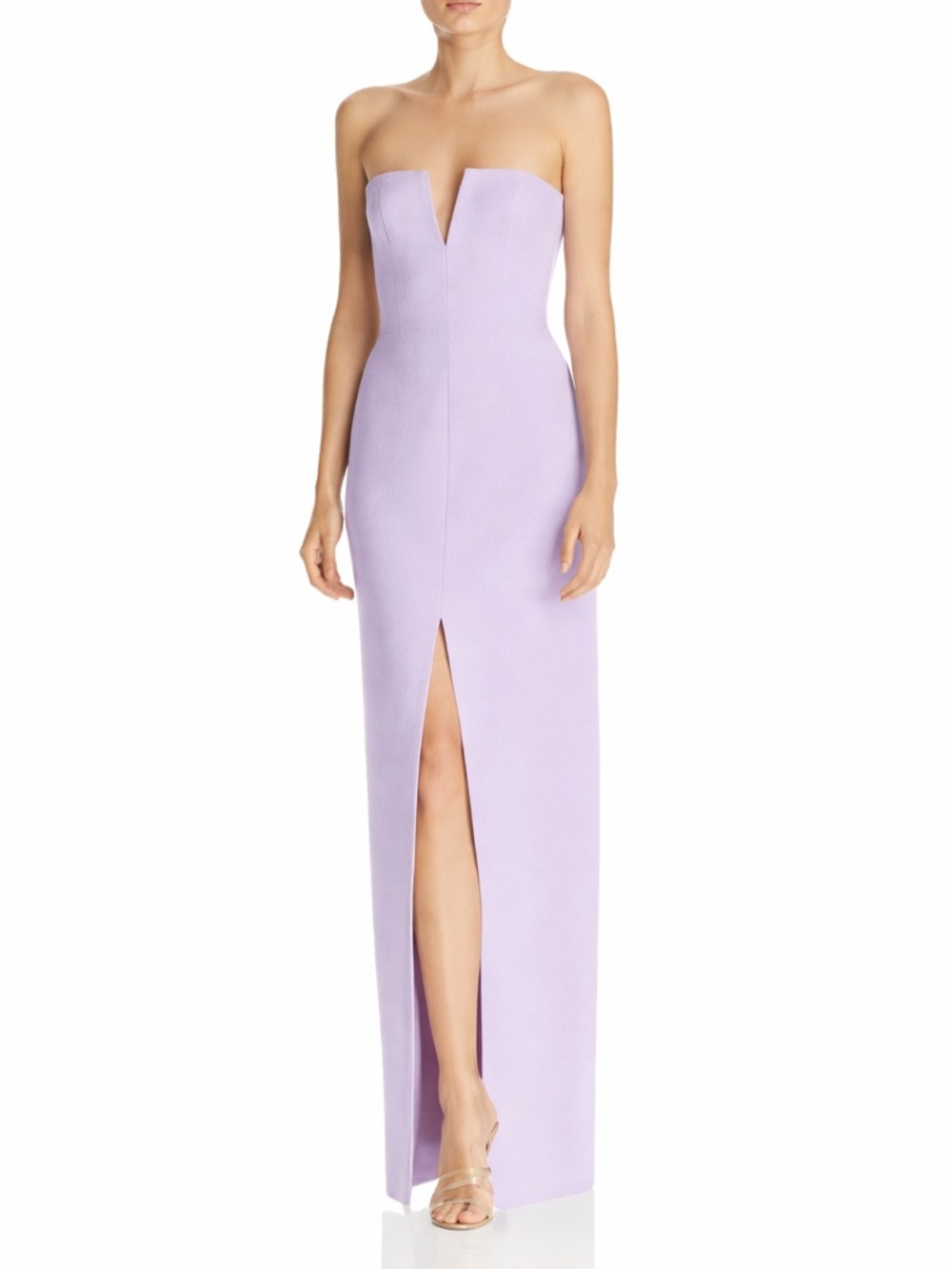 BCBGMaxAzria Strapless Lavender Frost Column Gown with Front Slit Sz 0